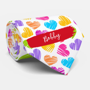 Cravate Fille moderne Vibrant Doodled Hearts Nom du Motif