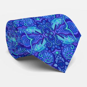 Cravate Fish Arabesque Underwater Bohemian Pattern Purple