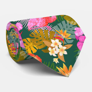 Cravate Flamant rose Garden Vert foncé