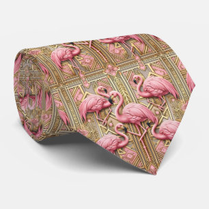 Cravate Flamants roses Art Déco rétro