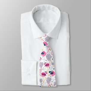 Cravate Flamants roses roses Fleurs tropicales Motif