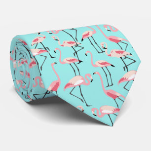 Cravate Flamants roses roses sur Aqua Blue