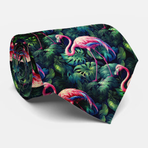 Cravate Flamants roses roses Tropical Jungle Motif