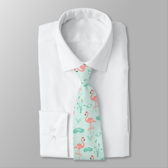 Cravate Flamants roses Vert rose Oiseaux tropicaux Hommes (Attaché)