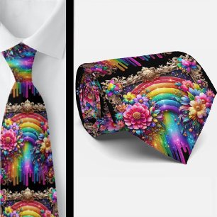 Cravate flamboyante Fleurs arc-en-ciel fausses p