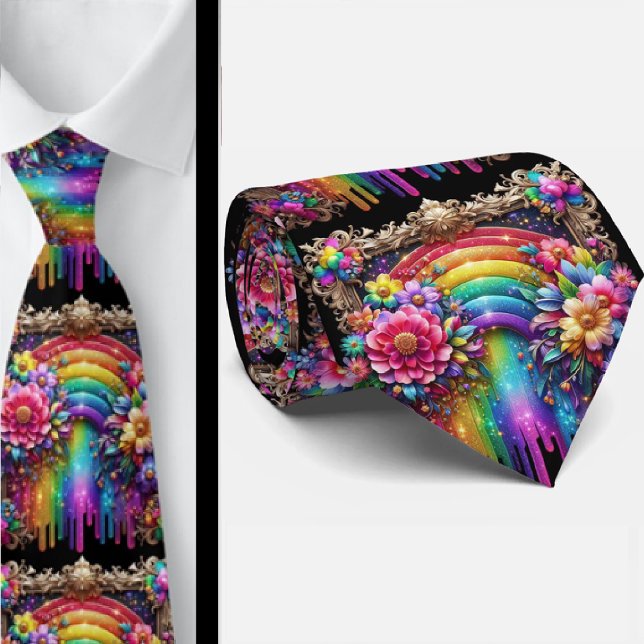 Cravate flamboyante | Fleurs arc-en-ciel fausses p (Créateur téléchargé)