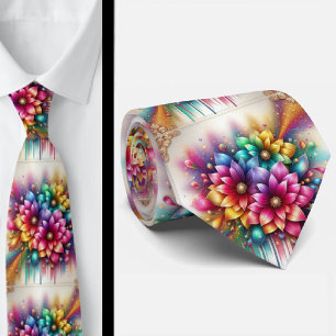 Cravate flamboyante Fleurs arc-en-ciel fausses p