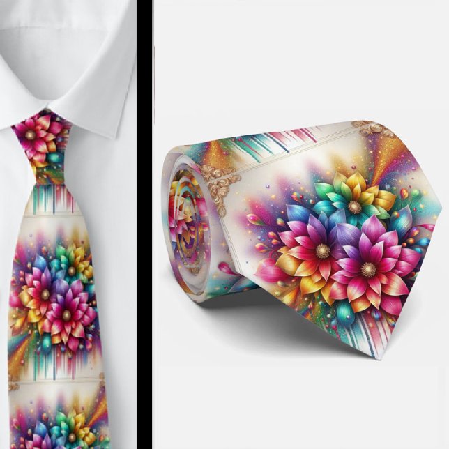 Cravate flamboyante | Fleurs arc-en-ciel fausses p (Créateur téléchargé)