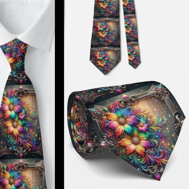 Cravate flamboyante | Fleurs arc-en-ciel fausses p (Créateur téléchargé)