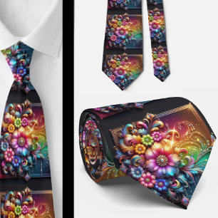 Cravate Flamboyante Fleurs Arc-en-Ciel Faux Pail
