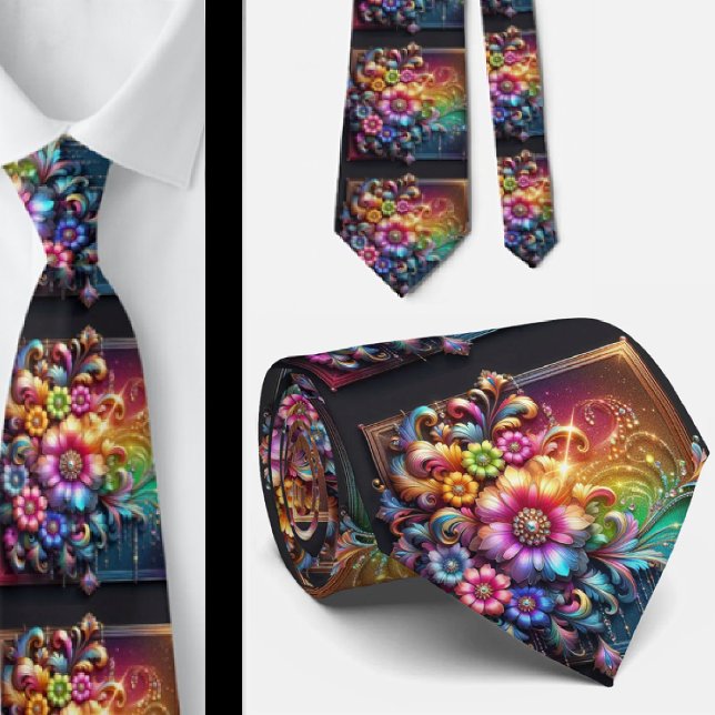 Cravate Flamboyante | Fleurs Arc-en-Ciel Faux Pail (Créateur téléchargé)