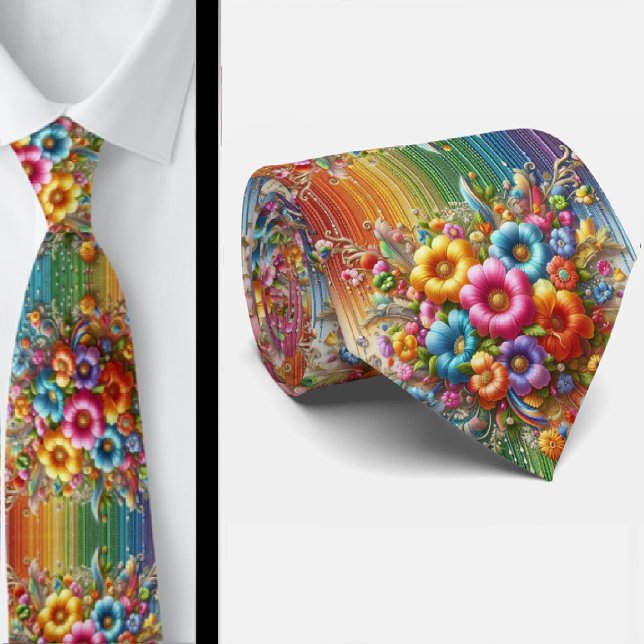 Cravate Flamboyante Fleurs Arc-en-Ciel Faux Paille (Créateur téléchargé)