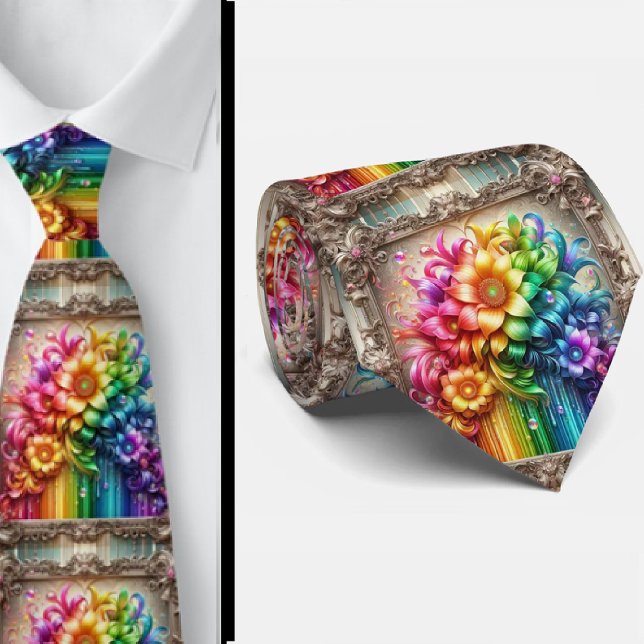 Cravate Flamboyante Fleurs Arc-en-Ciel Faux Paille (Créateur téléchargé)