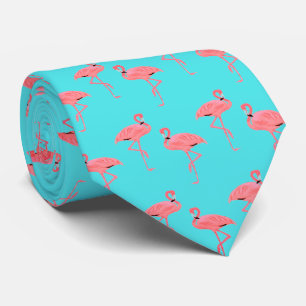 Cravate Flamingo rose chaud sur Turquoise