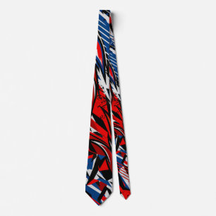 Cravate Flammes abstraites de course Rouge Bleu Noir