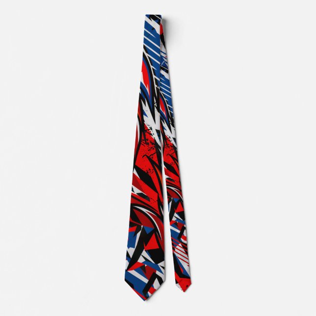 Cravate Flammes abstraites de course Rouge Bleu Noir (Devant)