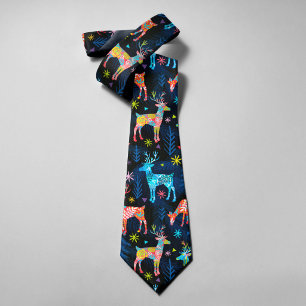 Cravate Flammes de neige colorées Cerf-Noël Arbre Forêt Ét