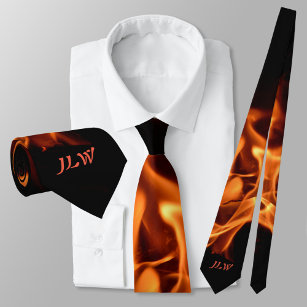 Cravate Flammes éclatantes avec initiales Noir