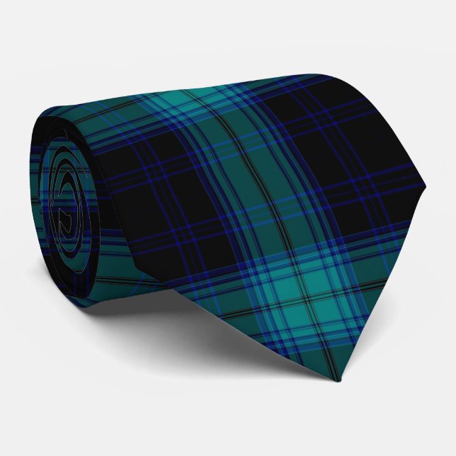 Cravate Flannelle turquoise bleue verte Blackwatch Tartan  (Roulé)
