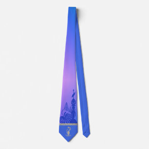 Cravate flèche faîtière kanak. Bleu.