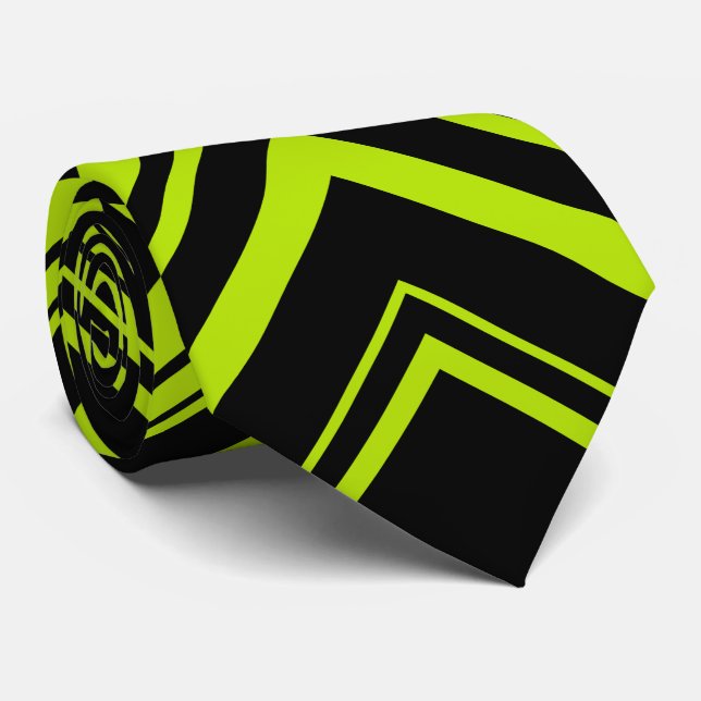 Cravate Flèches en Lime vert et noir (Roulé)