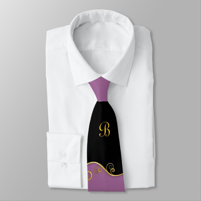 Cravate Flèches violettes noires avec (ou sans) monogramme (Attaché)