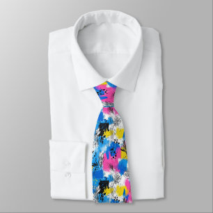 Cravate Fleur abstraite audacieuse en bleu, rose et jaune