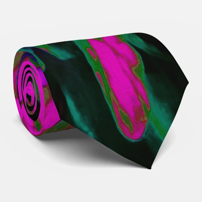 Cravate Fleur Abstraite Rétro Rose Chaud et Noire Tripante (Roulé)