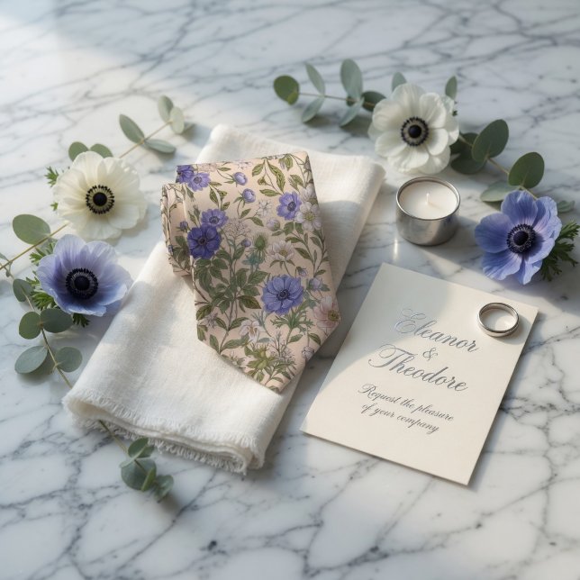 Cravate Fleur d'anémone bleue élégante (Créateur téléchargé)