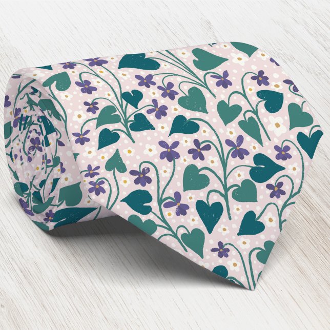 Cravate Fleur d'anémone violette de bois Impression botani (Wild wood violet flower botanical wildflower pattern in block print style neck tie)