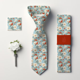 Cravate Fleur de cerisier bleu inspirée de William Morris