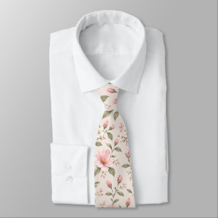 Cravate Fleur de cerisier rose tendre motif sans couture
