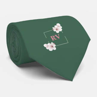 Cravate Fleur de cerisiers sauvages Monogrammes verts
