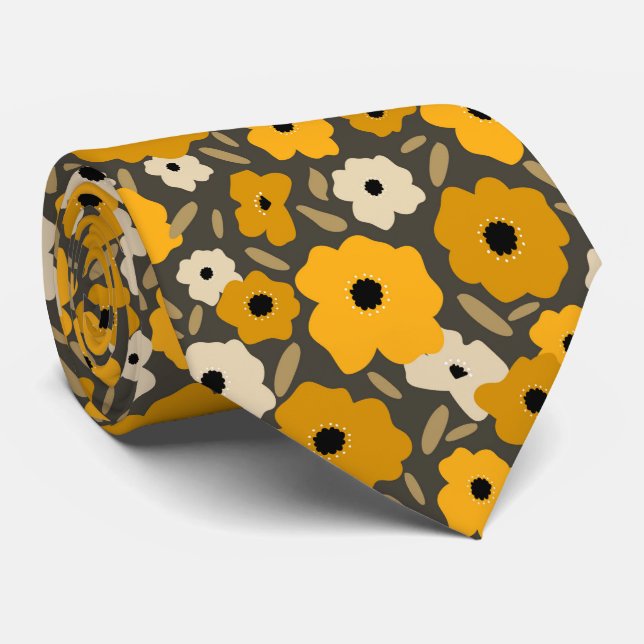 Cravate Fleur de doodle scandinave personnalisable (Roulé)