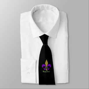 Cravate Fleur de lis colorée de Mardi Gras sur fond noir