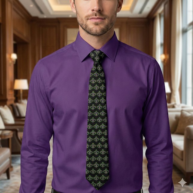 Cravate Fleur-de-Lis Mardi Gras (Mardi Gras Fleur-de-Lis Neck Tie)