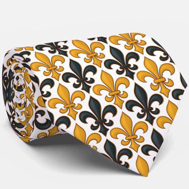 Cravate Fleur de lis Motif de couleur noire jaune (Créateur téléchargé)