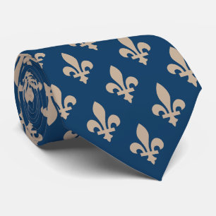 Cravate Fleur de Lis Motif, Royal French, Crème sur Blue