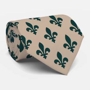 Cravate Fleur de Lis Motif, Royal French Green on Cream