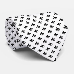 Cravate Fleur de lis noir moderne sur blanc