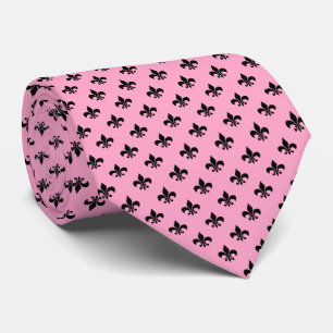 Cravate Fleur de lis noir moderne sur rose carnation