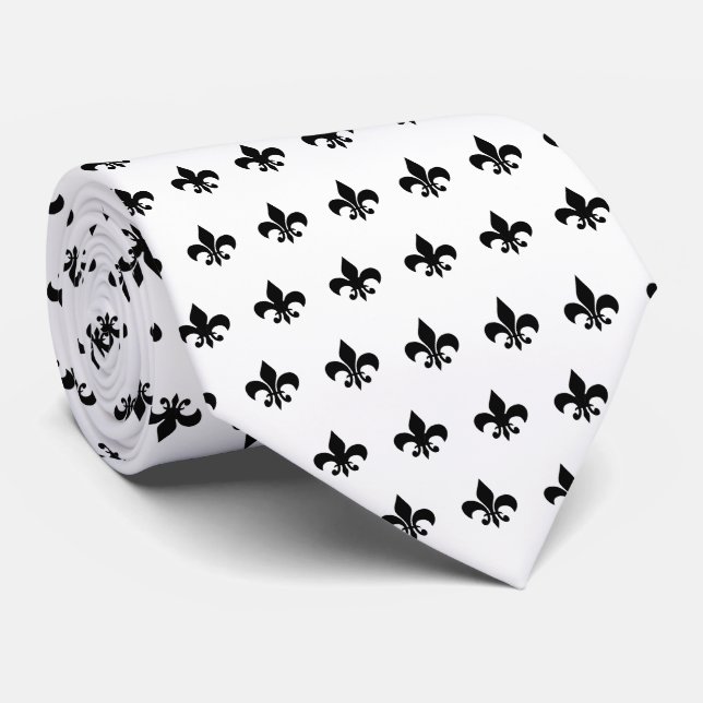 Cravate Fleur De Lis noir - personnaliser couleur arrière  (Roulé)