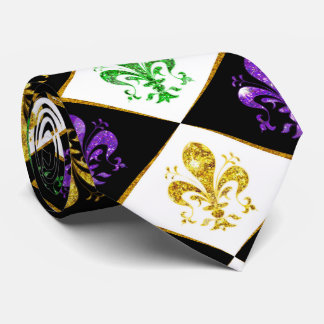 Cravate Fleur de Lis Pailleté Diamant Mardi Gras 2 couleur