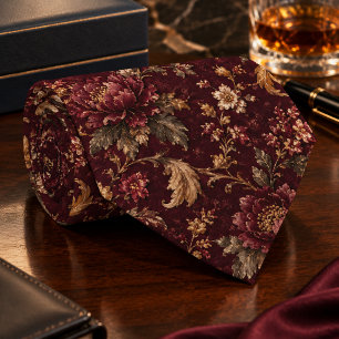Cravate Fleur de Luxe Bourgogne - botanique foncée