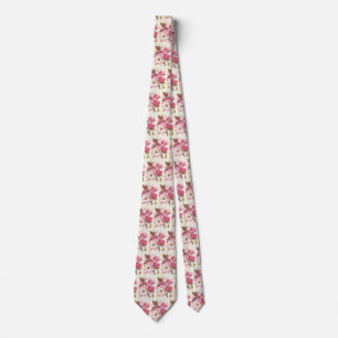 Cravate Fleur de magnolia ancien, fleurs roses de jardin