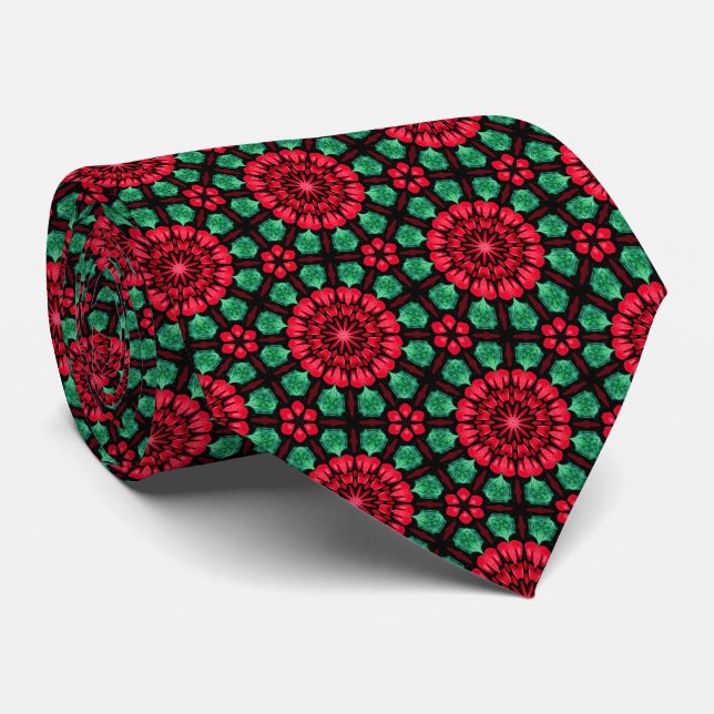 Cravate Fleur de Noël rouge et vert (Roulé)