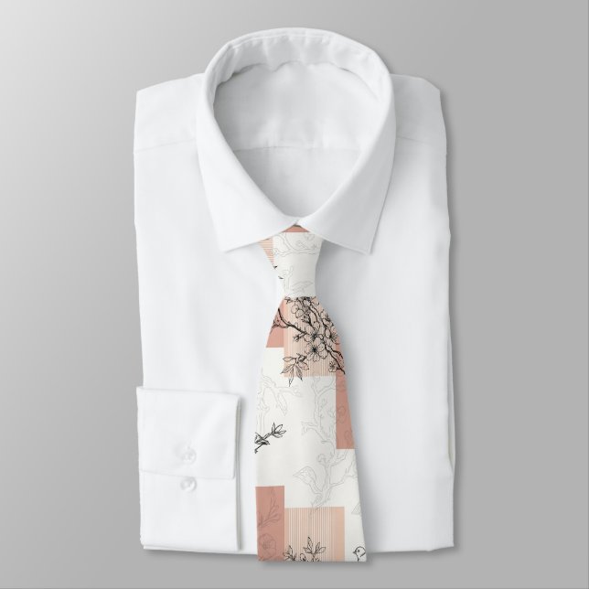 Cravate Fleur de oiseau vintage Toile Rayure (3) (Attaché)