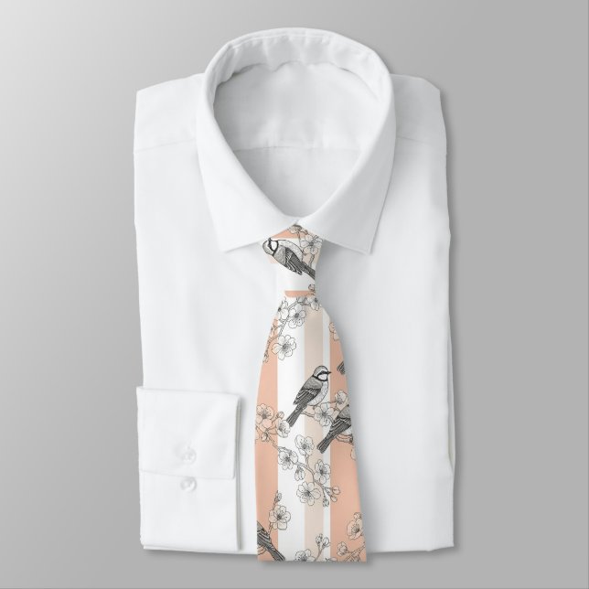 Cravate Fleur de oiseau vintage Toile Rayure (5) (Attaché)