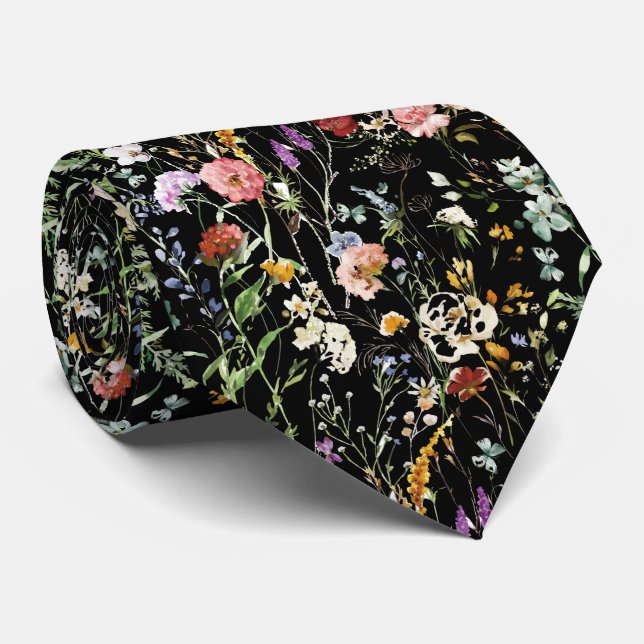 Cravate Fleur de printemps à l'aquarelle Boho Wildflower (Roulé)