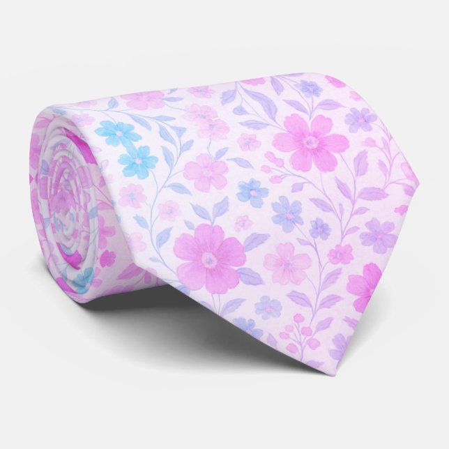Cravate Fleur de printemps au pastel doux  (Roulé)